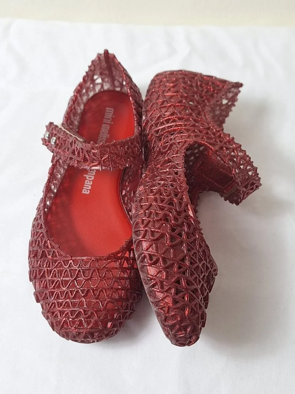 Mini Melissa Girls Red Glitter Mary Jane Dress Shoes